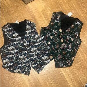 Vintage Bobbie Brooks christmas Vest x 2. Blue one and green one. Medium